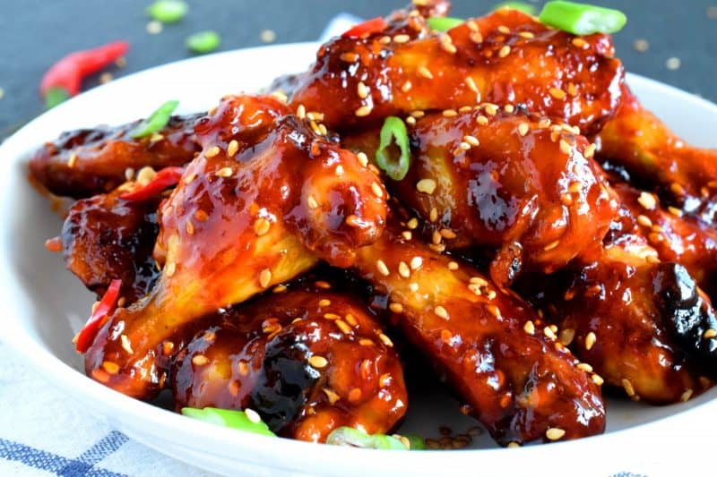 Spicy Korean Chicken Wings with Bok Choy Rice Cakes