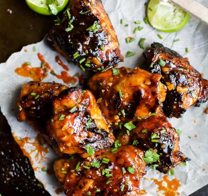 Honey Sriracha Grilled Chicken Thighs