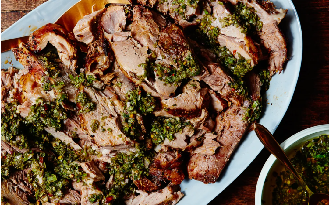 Slow Cooker Pork Shoulder with Zesty Basil Sauce