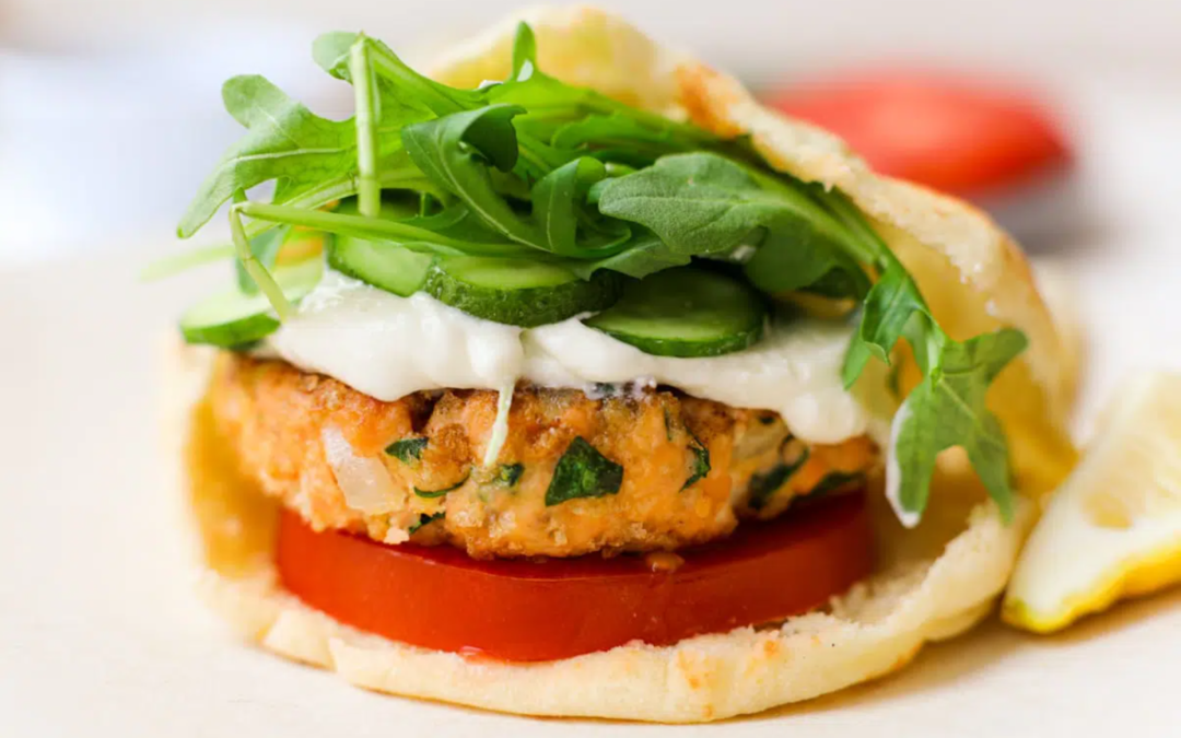 Spinach Salmon Burgers with Whipped Feta